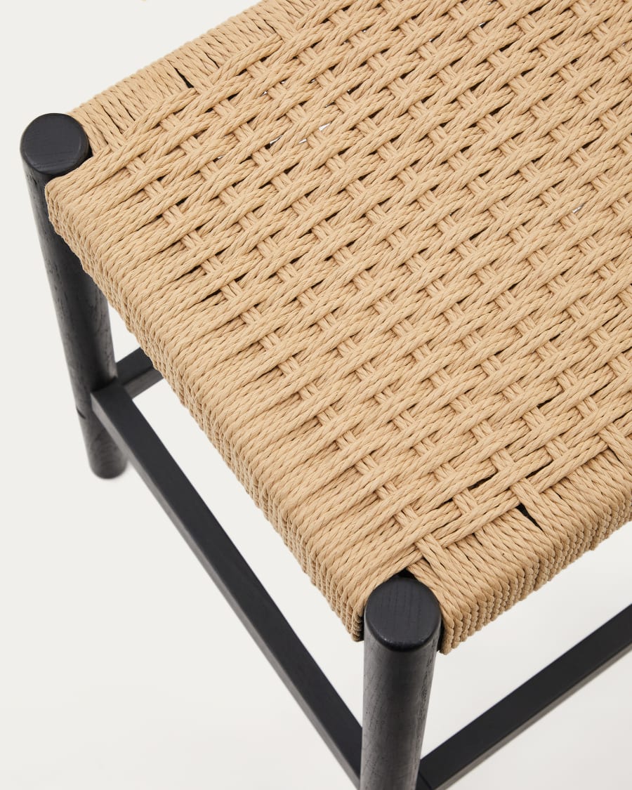 Yalia stool in solid oak wood in a black finish and rope cord, height 65 cm FSC 100%