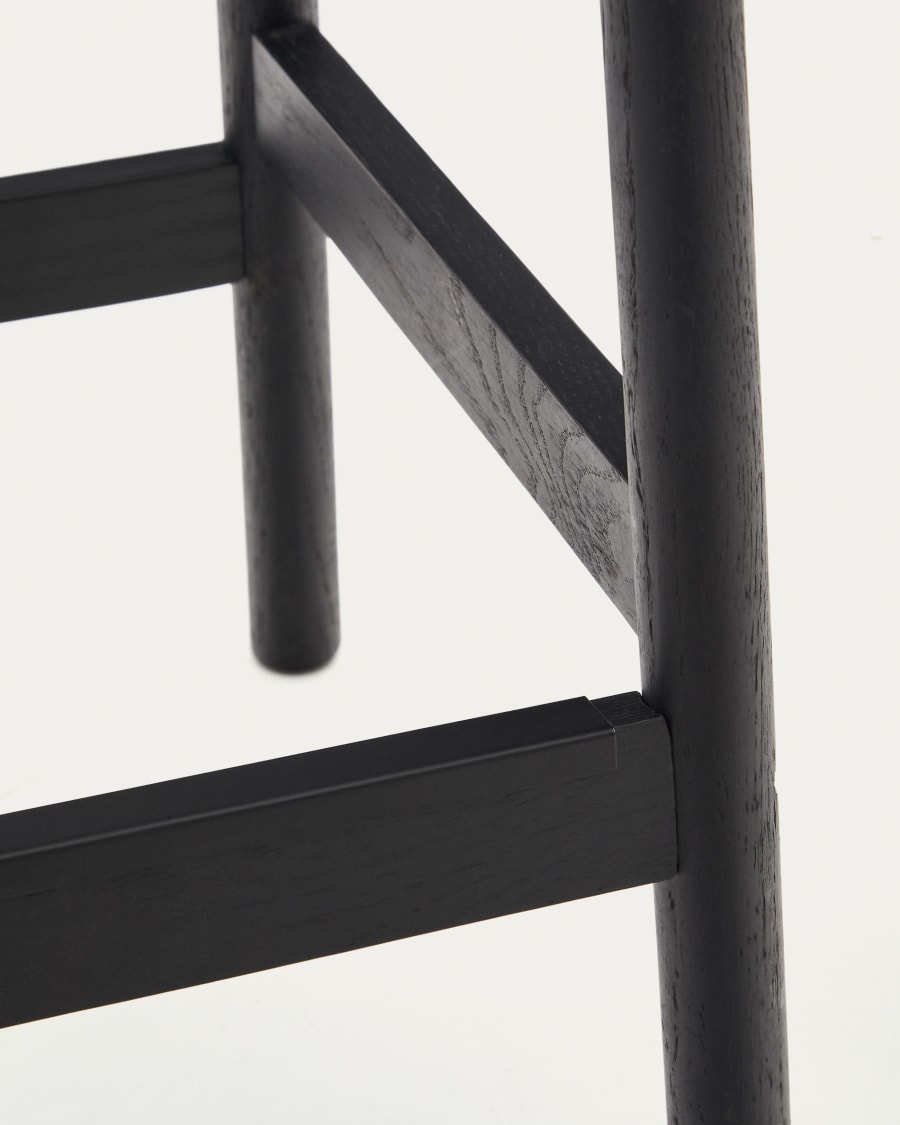 Yalia stool in solid oak wood in a black finish and rope cord, height 65 cm FSC 100%