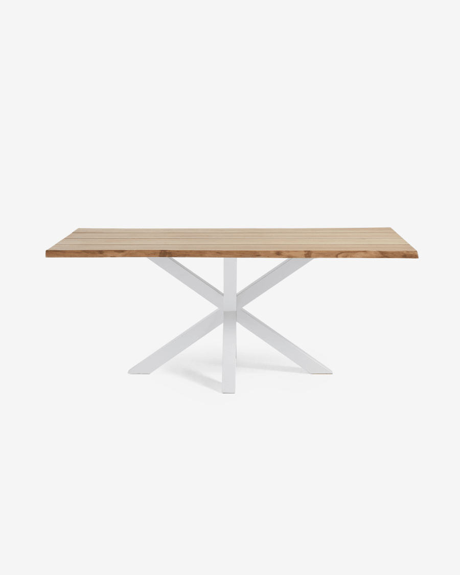 Argo oak veneer table with natural finish and steel legs with white finish 180 x 100 cm