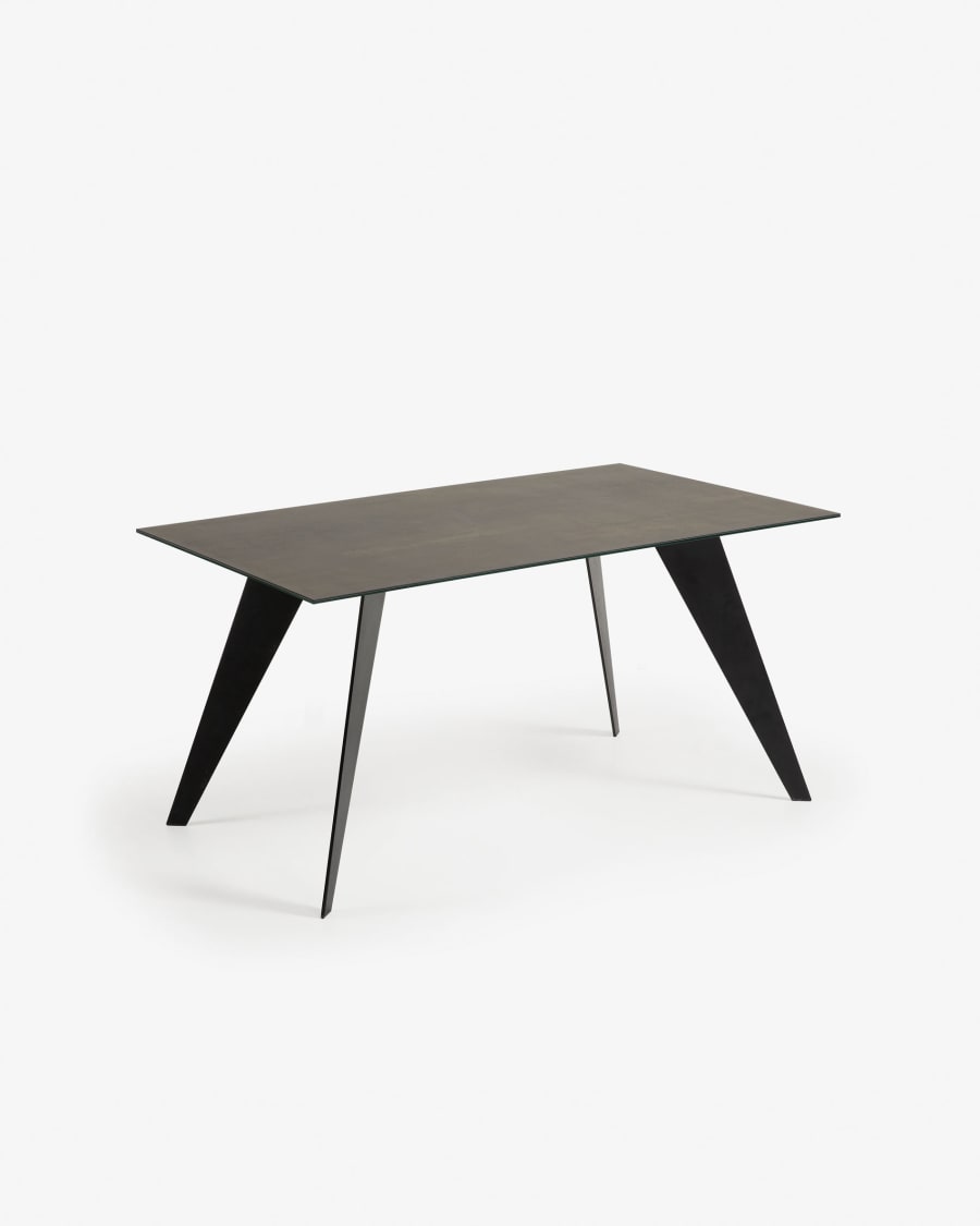 Koda ceramic table with Iron Moss finish and steel legs with black finish 160 x 90 cm