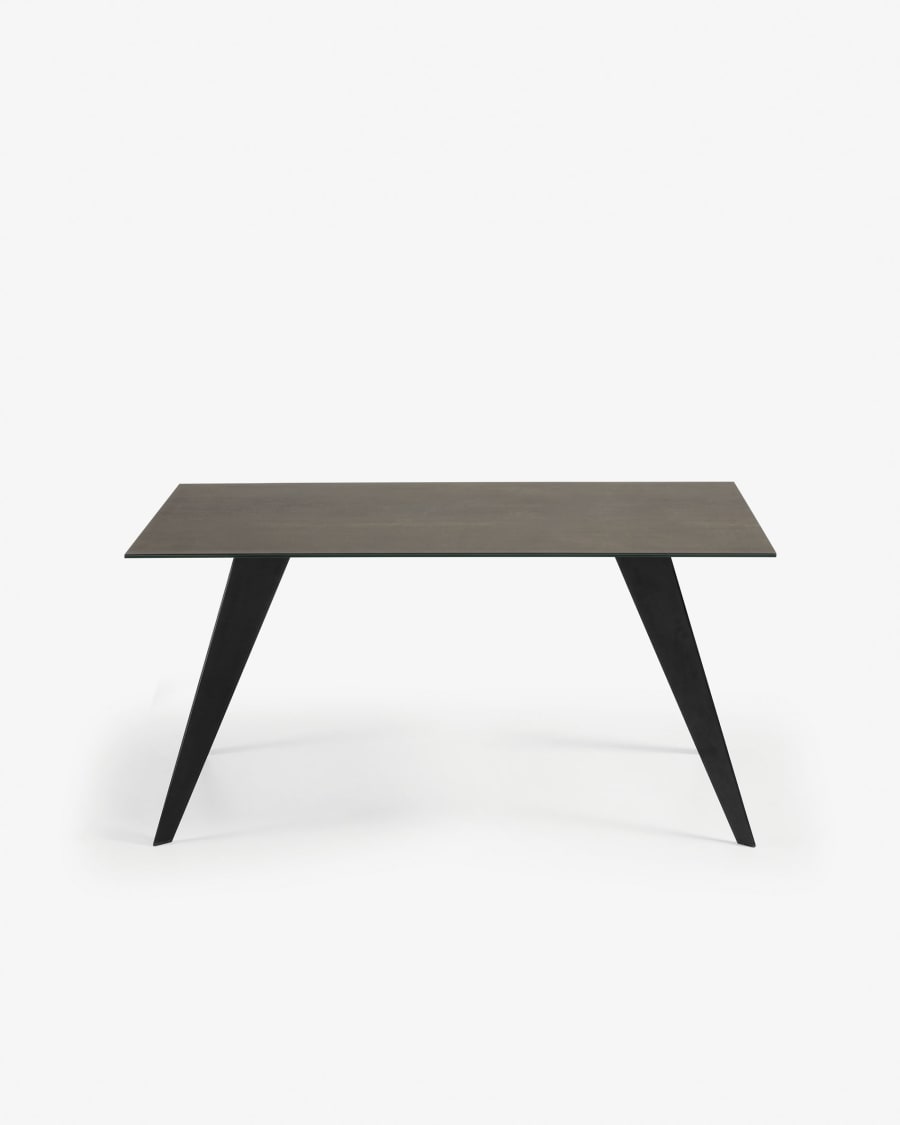 Koda ceramic table with Iron Moss finish and steel legs with black finish 160 x 90 cm