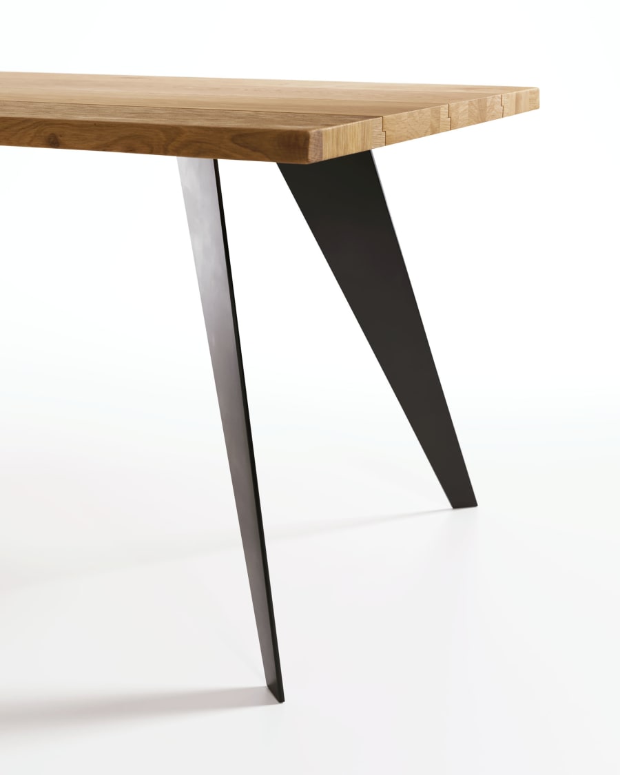 Koda oak veneer table with natural finish and steel legs with black finish 160 x 90 cm