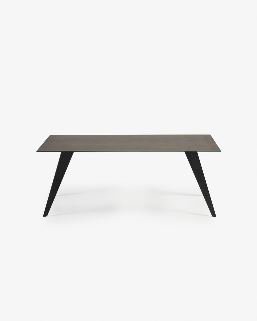 Koda ceramic table with Iron Moss finish and steel legs with black finish 200 x 100 cm