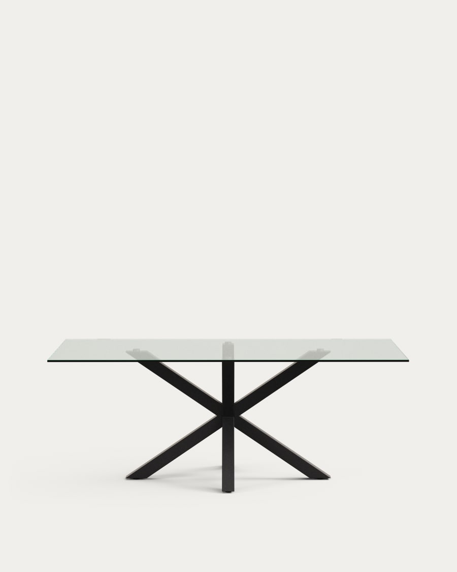 Argo glass table with steel legs with black finish 200 x 100 cm Kave Home