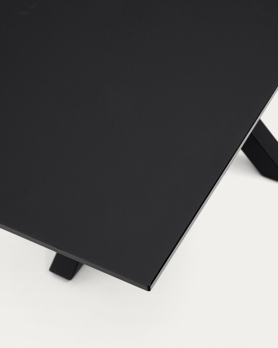 Argo table with black glass and black steel legs 180 x 190  cm