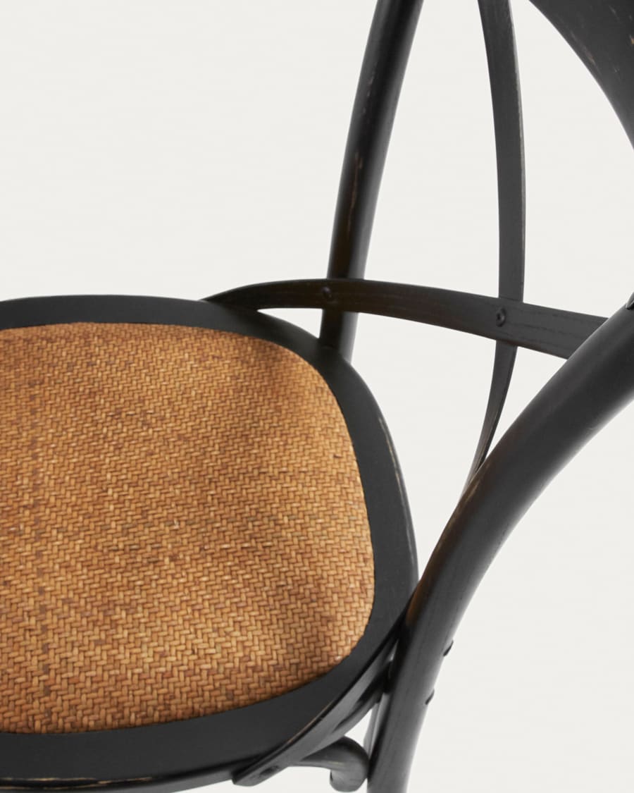 Alsie chair in solid birch wood with black lacquer and rattan seat