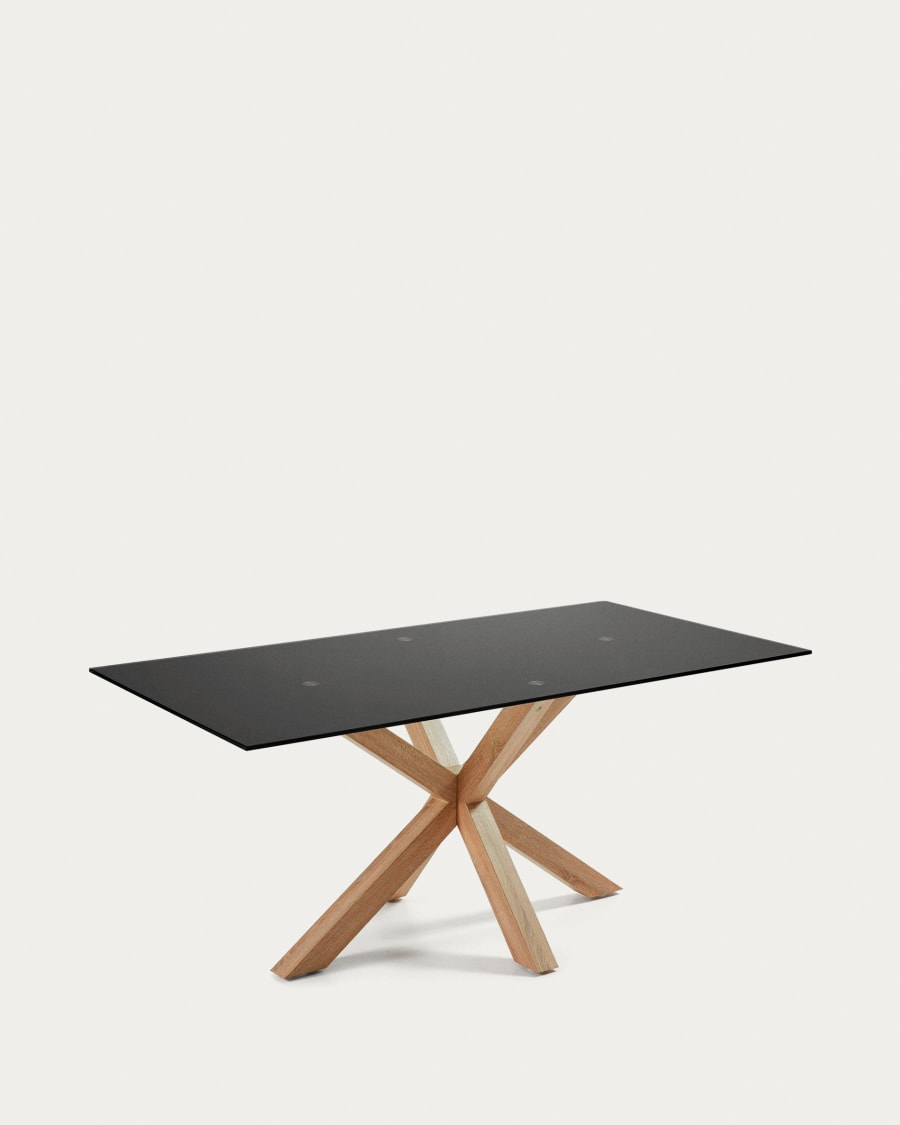 Argo Table with Black Glass and Steel Legs with Wood Finish 200 x 100 cm