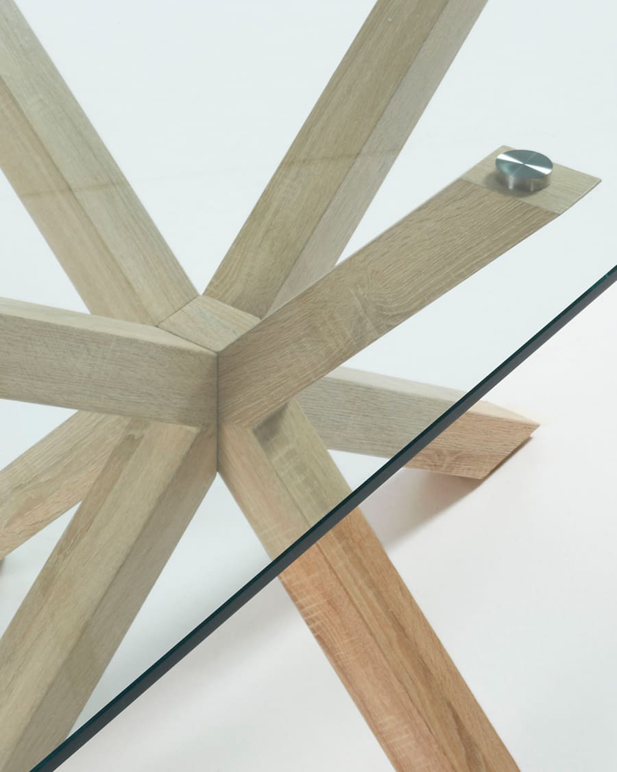 Argo glass table with steel legs with wood effect finish 200 x 100