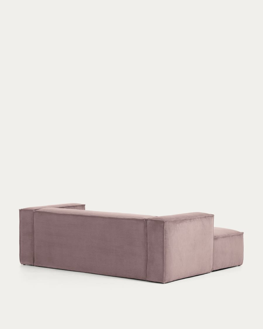 Blok 2 seater sofa with left side chaise longue in pink wide seam corduroy, 240 cm