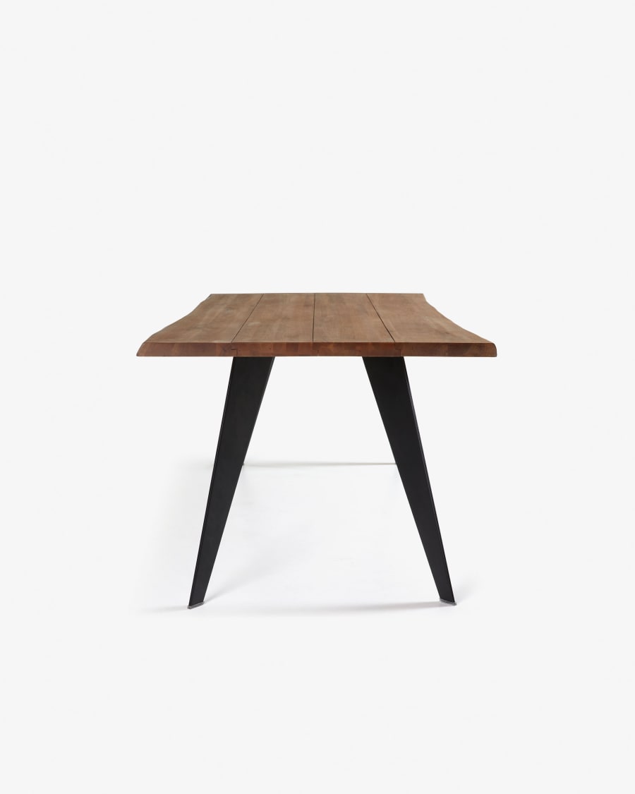 Koda oak veneer table with a distressed finish and black steel legs, 180 x 100 cm