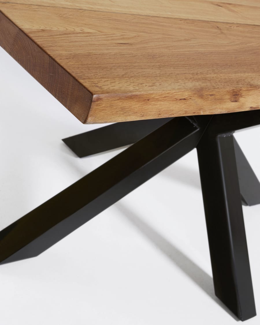 Argo oak veneer table with natural finish and steel legs with black finish 220 x 100 cm