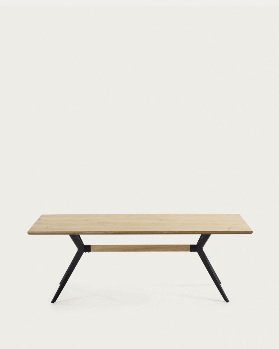 Amethyst oak veneer table with a whitewashed finish and black steel legs, 160 x 90 cm