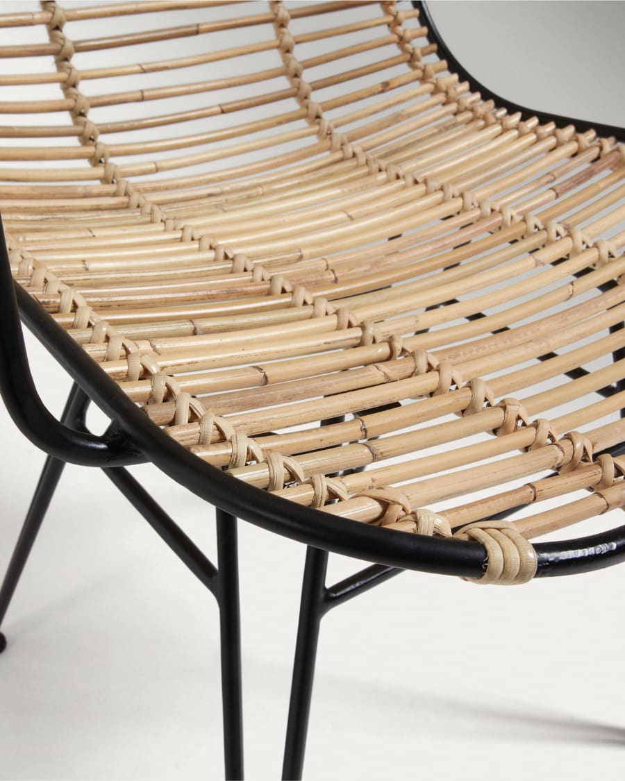 Tishana rattan and black steel chair with armrests