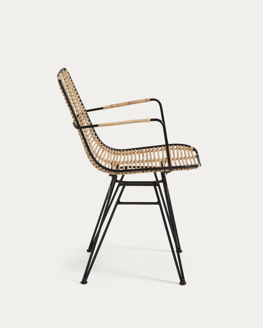 Tishana rattan and black steel chair with armrests
