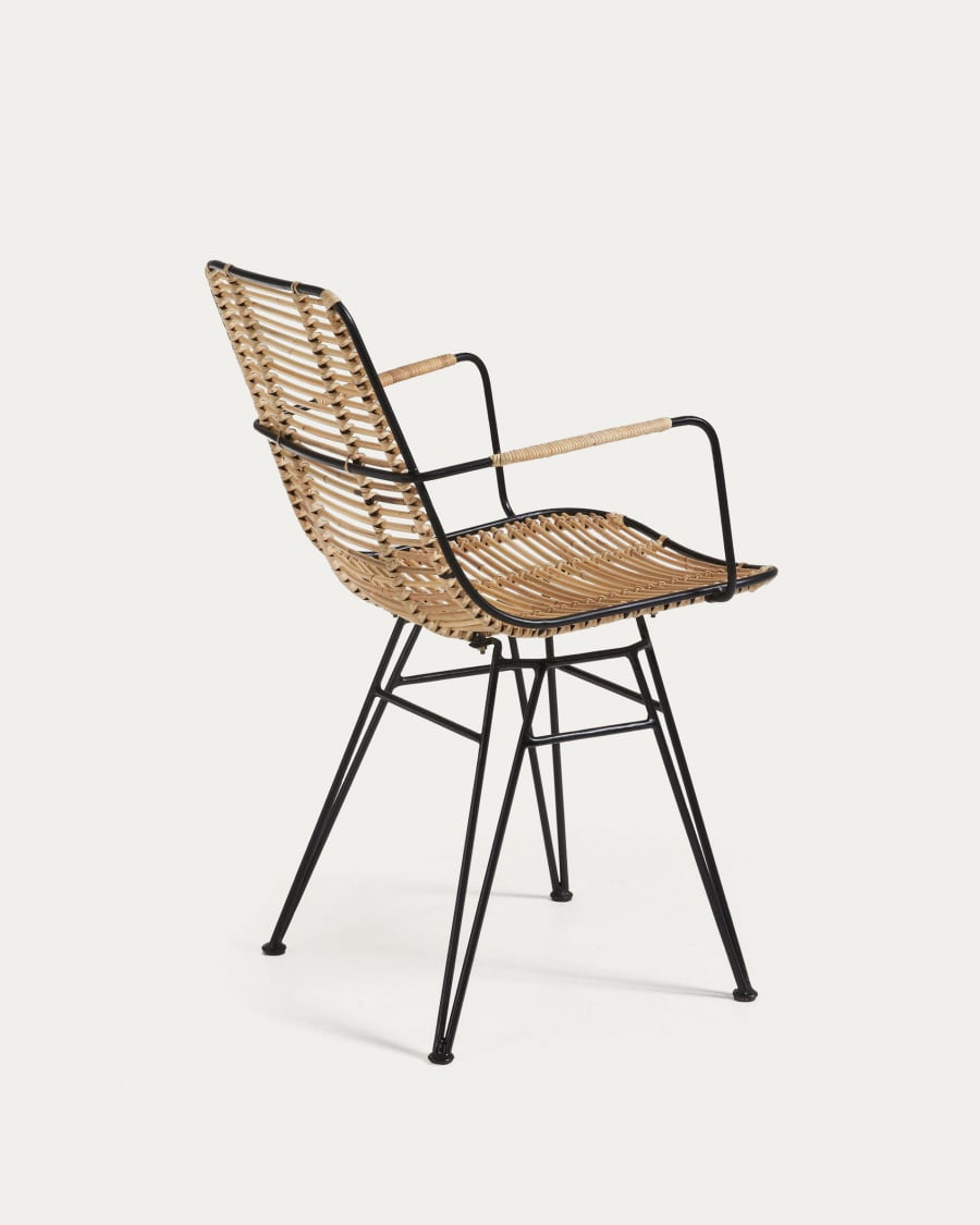 Tishana rattan and black steel chair with armrests