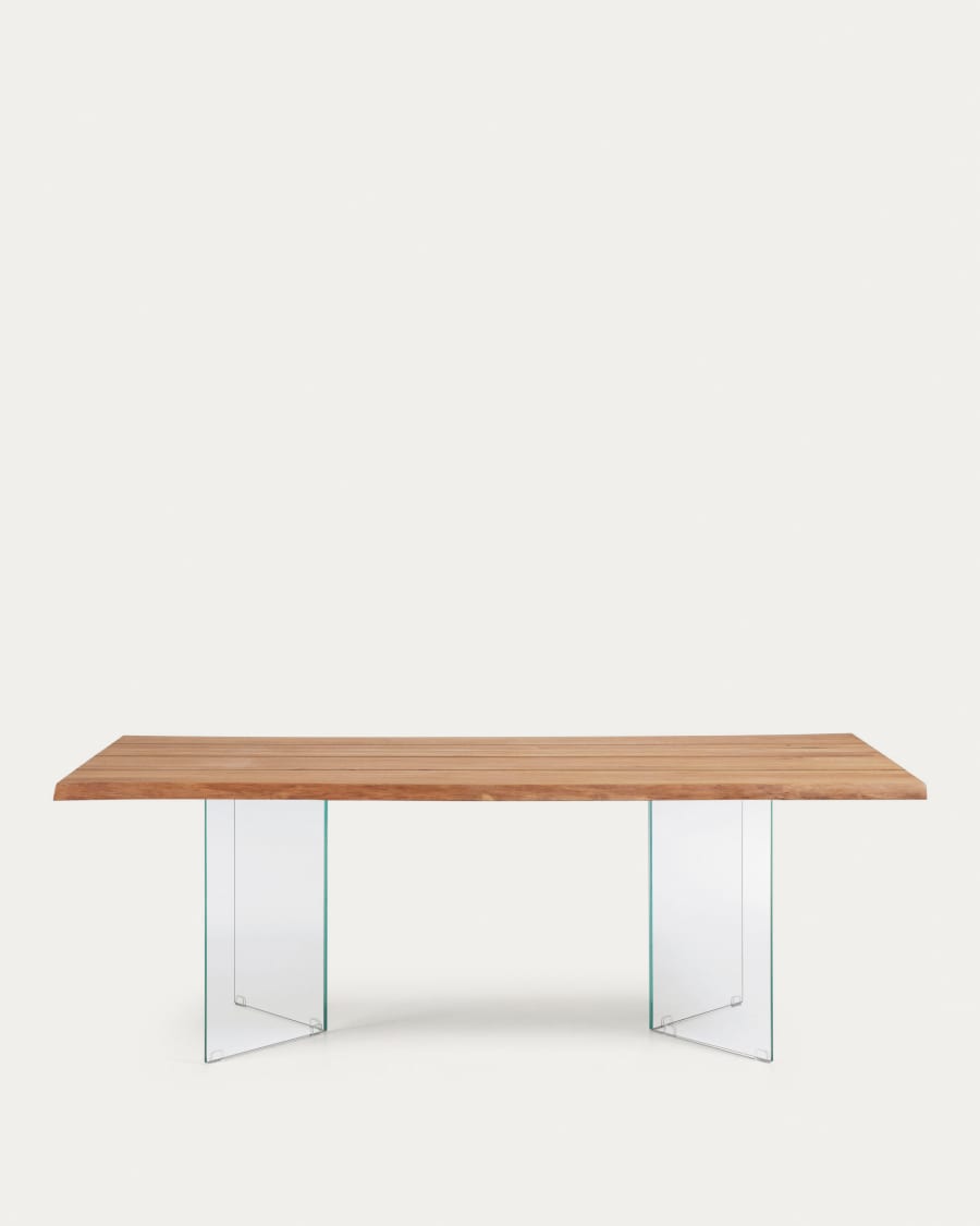 Lotty oak veneer table wit a natural finish and glass legs, 220 x 100 cm