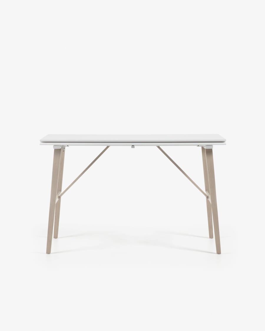 Aruna extendable console table in white MDF with steel wooden effect legs 130 x 45 (90) cm