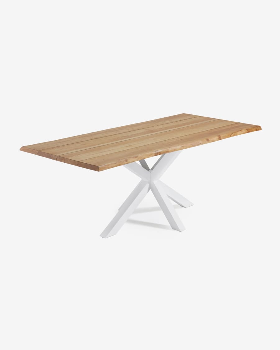Argo oak veneer table with natural finish and steel legs with white finish 220 x 100 cm