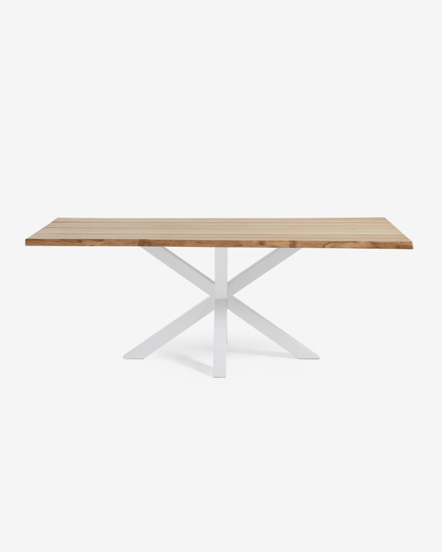 Argo oak veneer table with natural finish and steel legs with white finish 220 x 100 cm