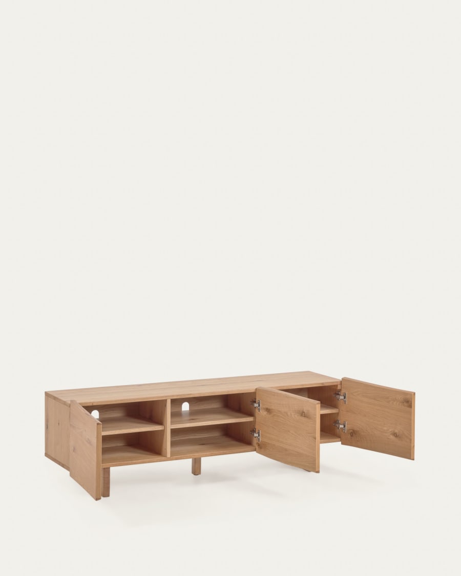 Rasha 4 door TV stand in oak veneer with natural finish, 160 x 45 cm