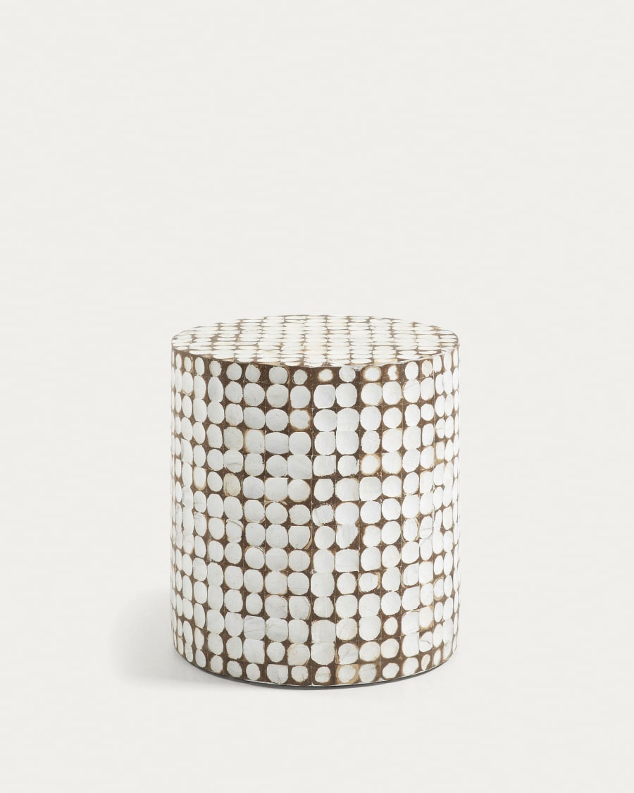 Necoco side table in solid mango wood and coconut shells Ø 40 cm