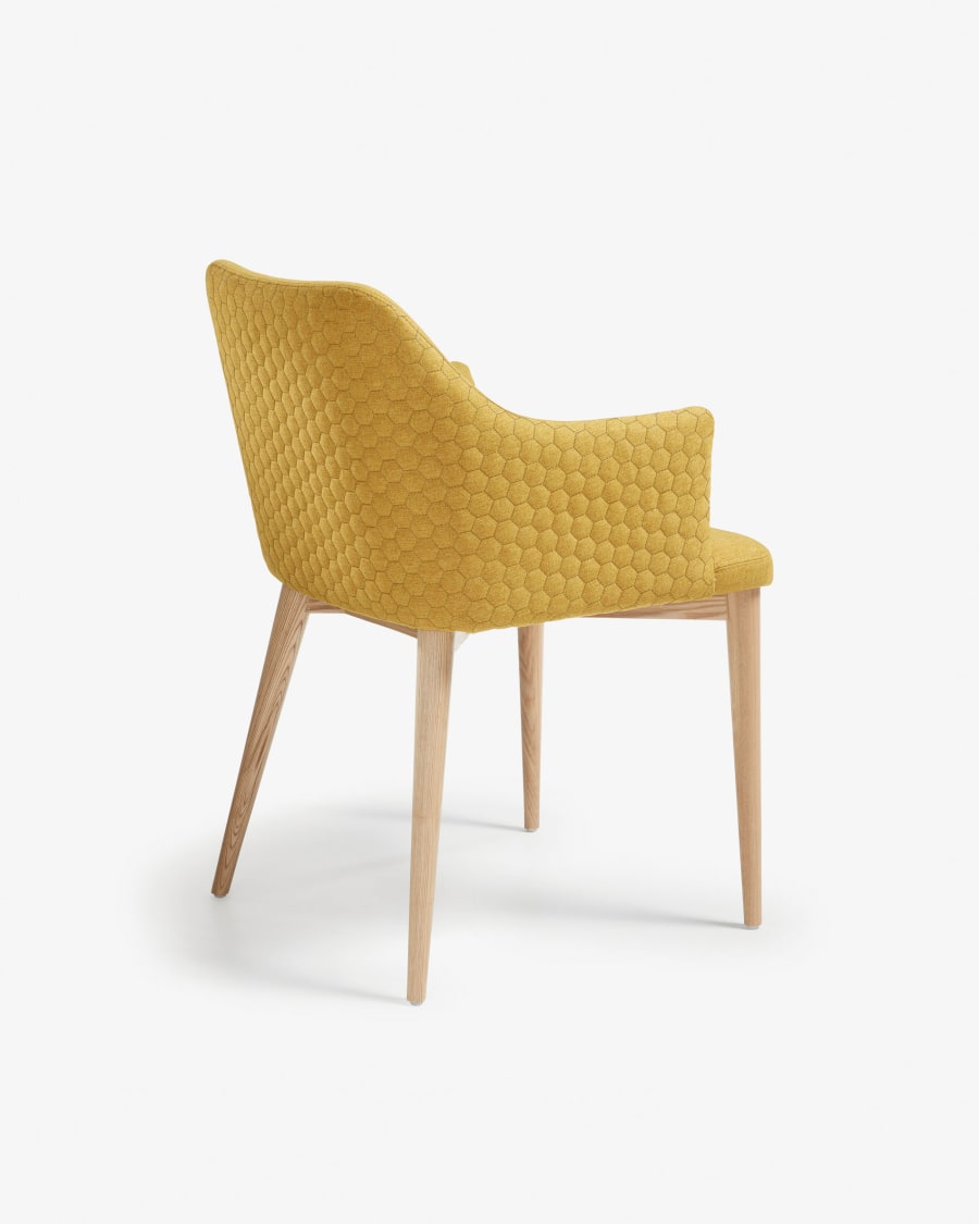 Croft mustard chair with solid ash legs with natural finish