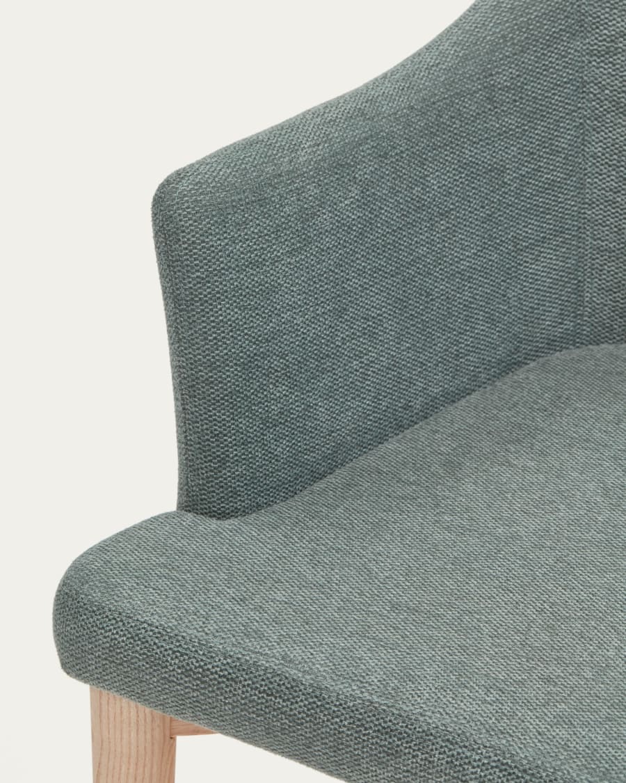 Croft chair in dark green chenille with solid ash wood legs