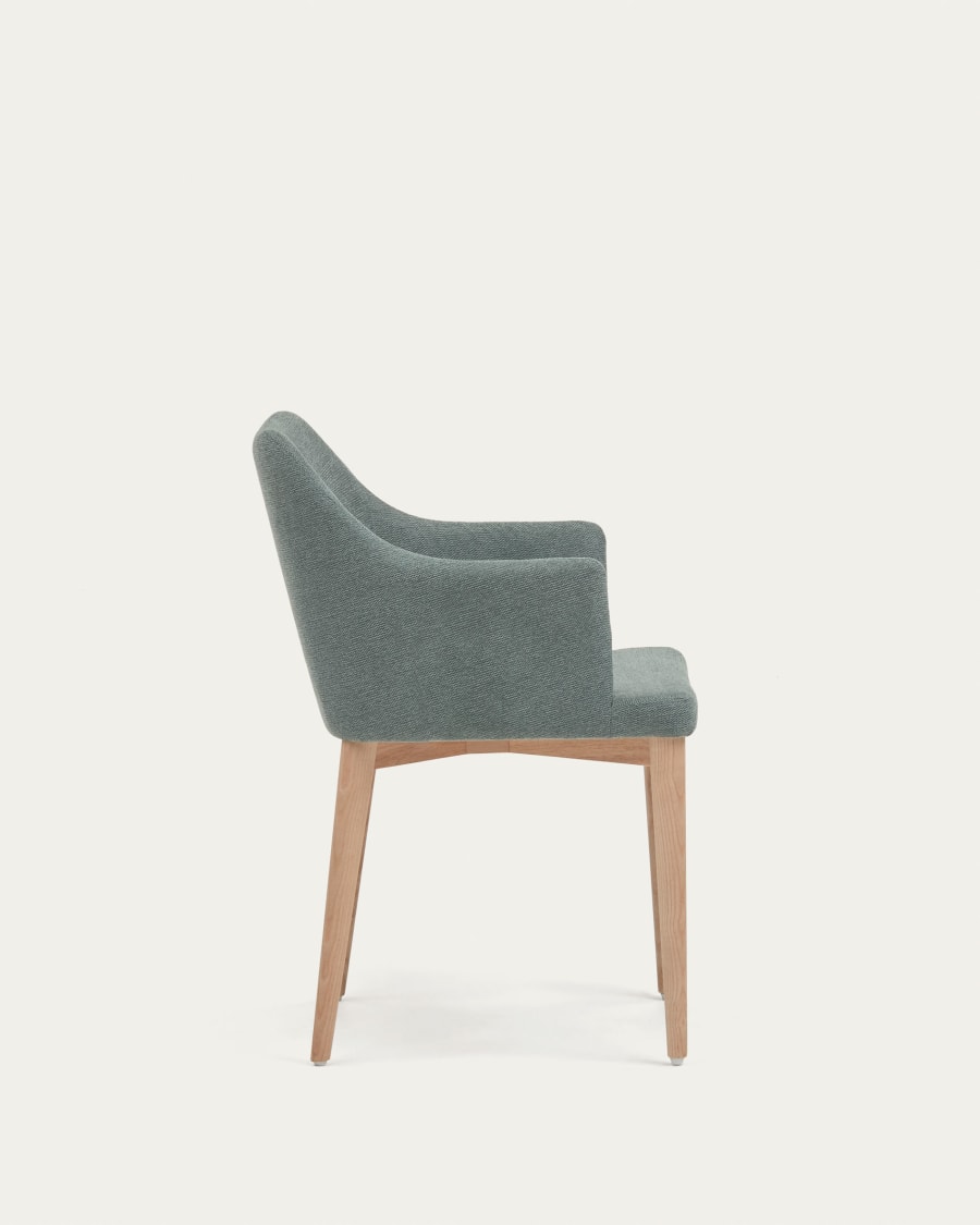 Croft chair in dark green chenille with solid ash wood legs