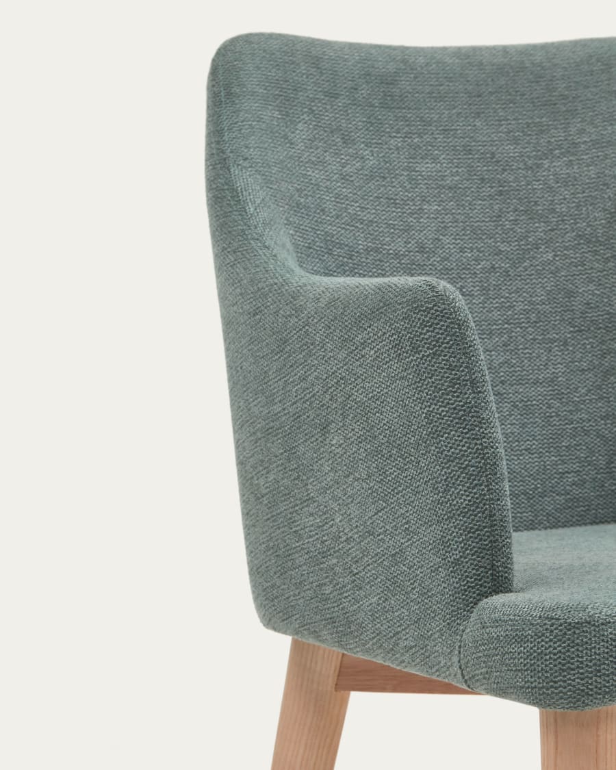 Croft chair in dark green chenille with solid ash wood legs