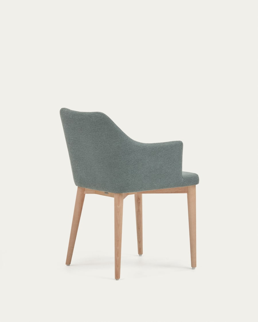Croft chair in dark green chenille with solid ash wood legs