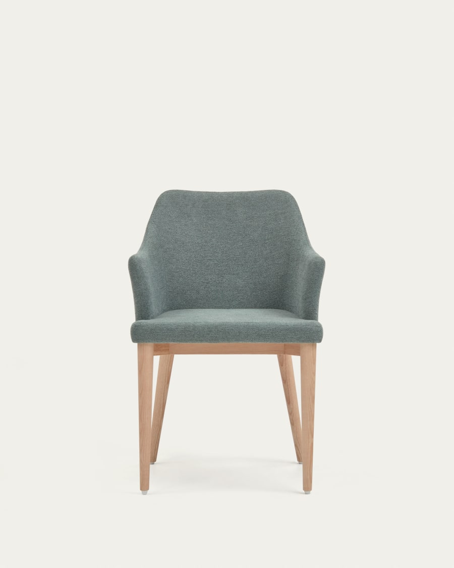Croft chair in dark green chenille with solid ash wood legs