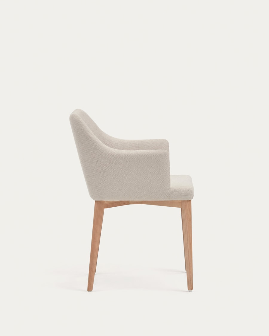 Croft chair in beige chenille with solid ash wood legs