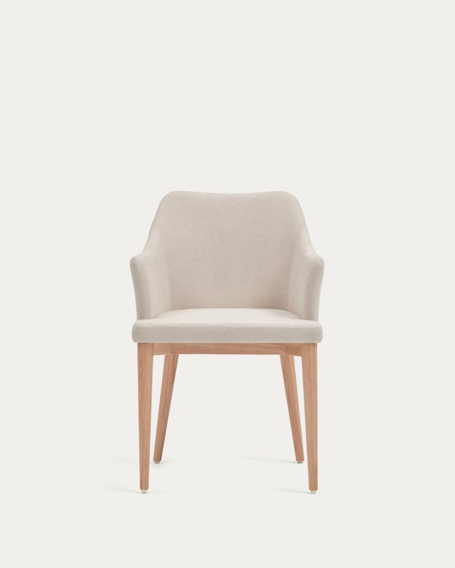 Croft chair in beige chenille with solid ash wood legs