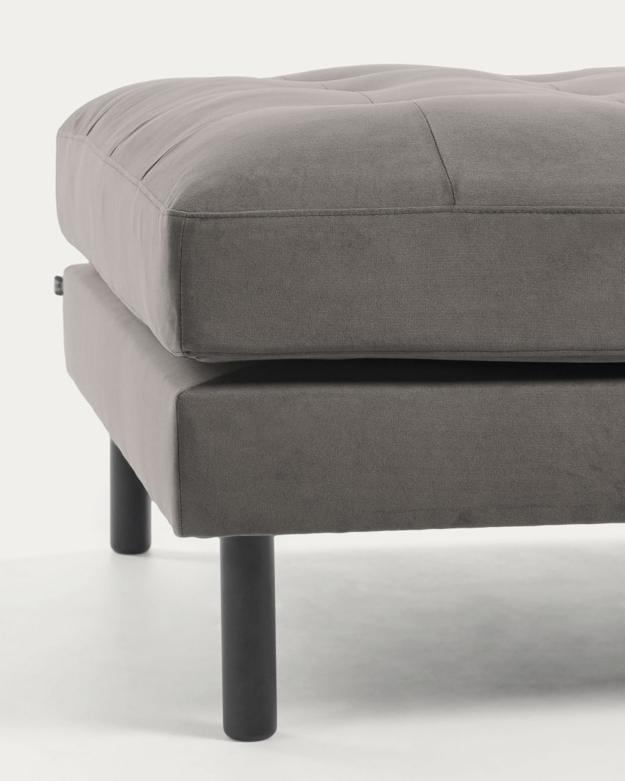 Debra footrest in grey velvet, 80 x 80 cm