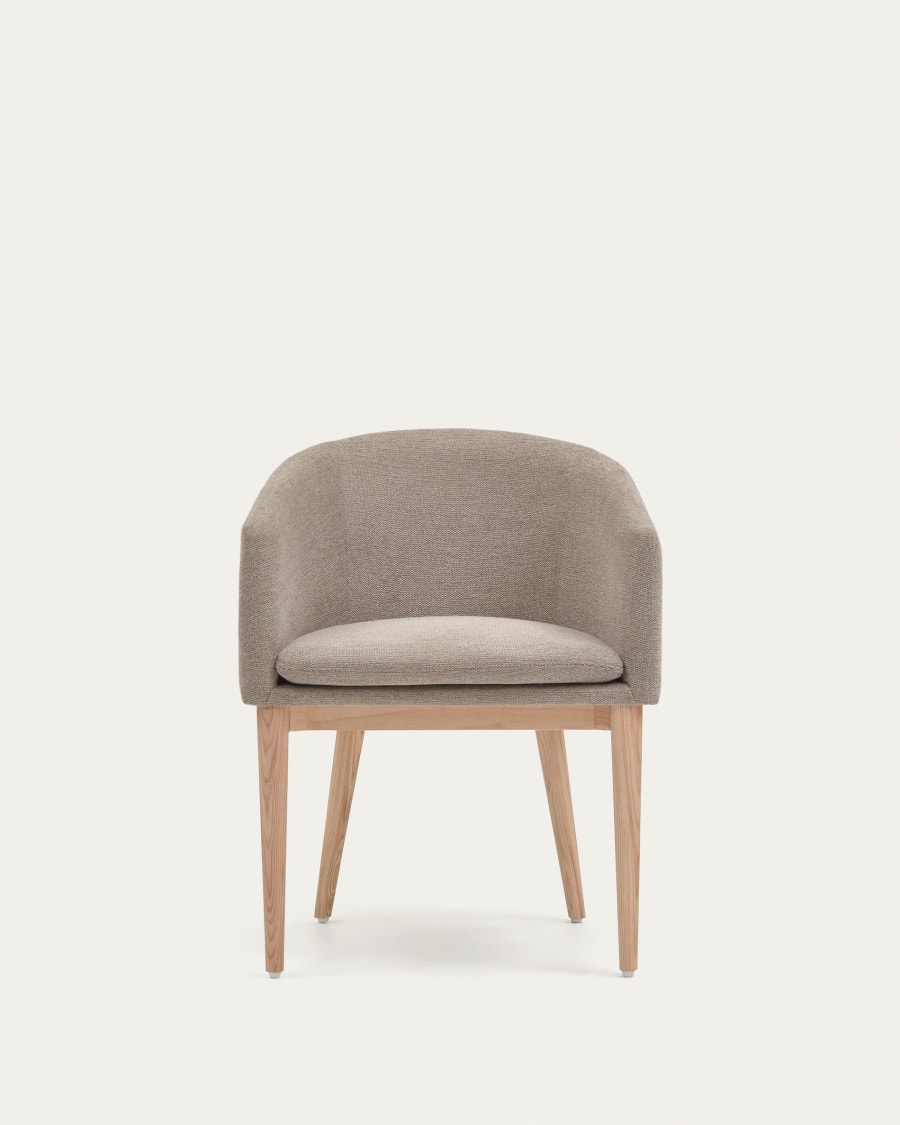 Harlan brown chenille chair with solid ash wood legs