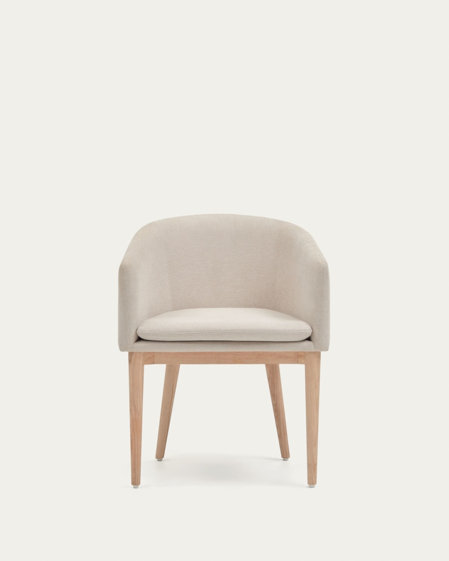 Harlan beige chenille chair with solid ash wood legs