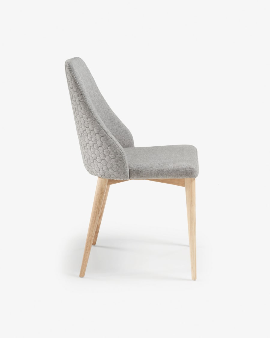 Rosie light grey chair with solid ash legs with natural finish