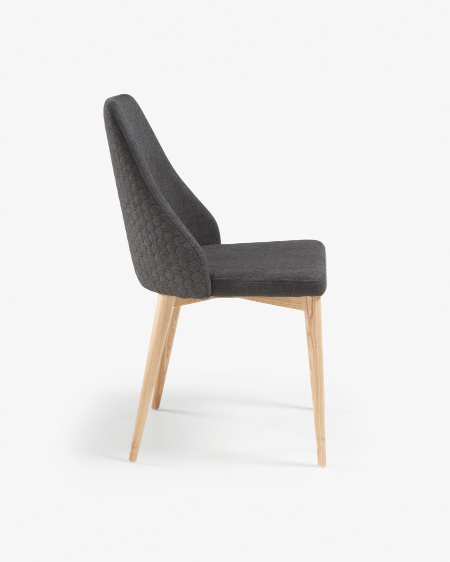 Rosie dark grey chair with solid ash legs with natural finish