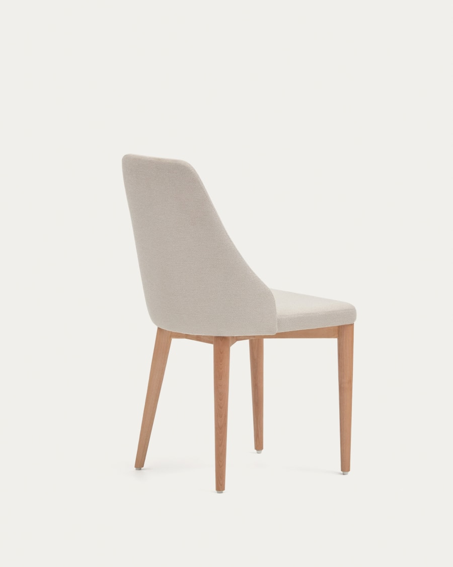 Rosie chair in beige chenille with solid ash wood legs in a natural finish