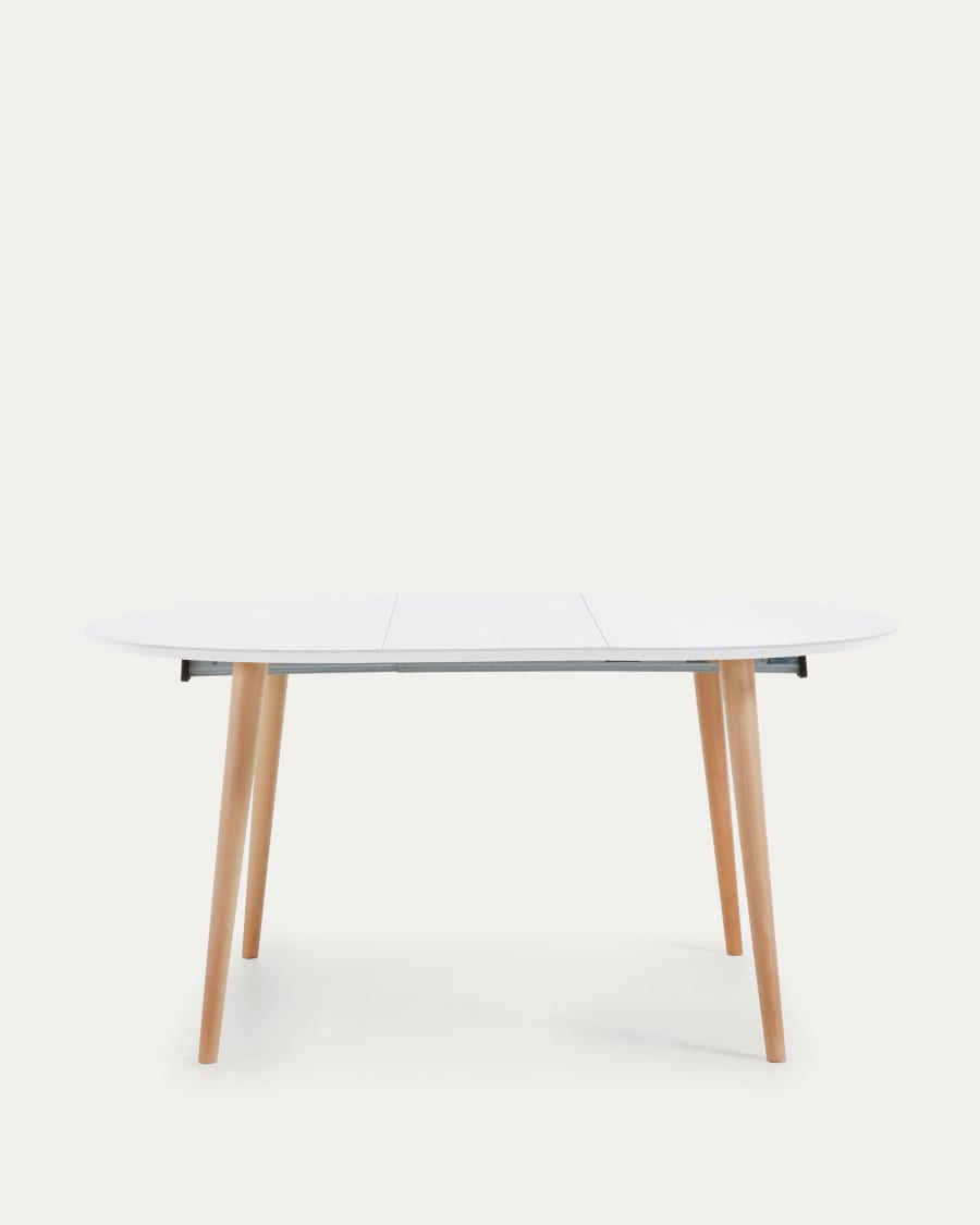 Oqui round extendable MDF table with white lacquer and solid beech legs 120(200)x120 cm