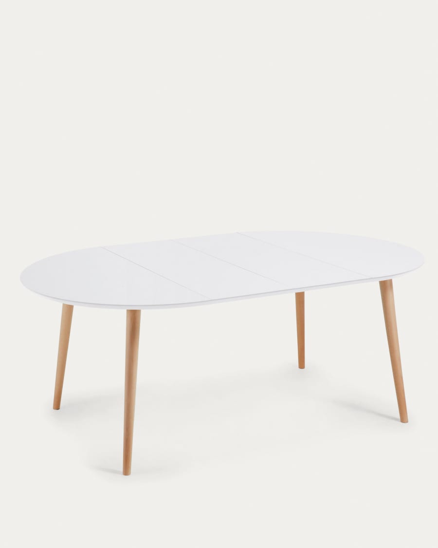Oqui round extendable MDF table with white lacquer and solid beech legs 120(200)x120 cm