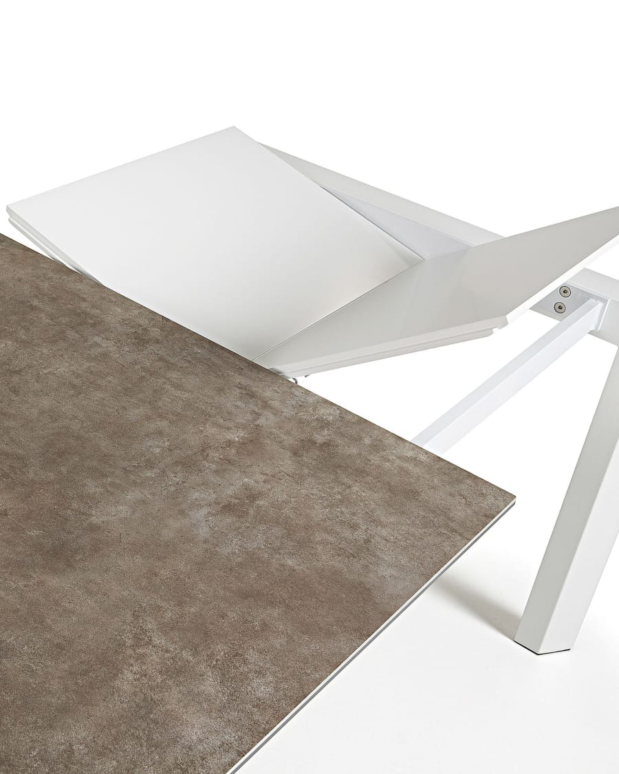 Axis Ausziehtisch Feinsteinzeug Vulcano Ceniza Finish Stahlbeine in Weiß 140 (200) cm