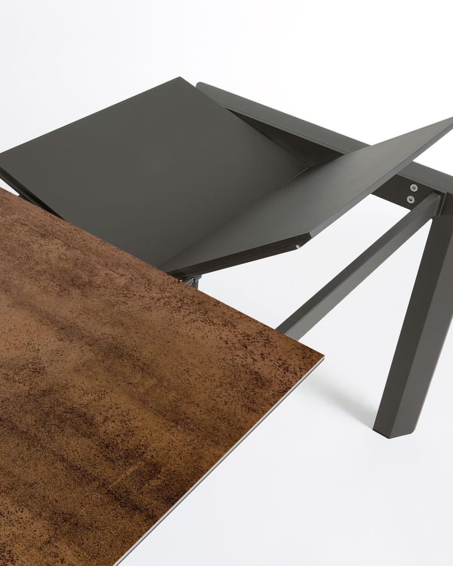 Axis Ausziehtisch Feinsteinzeug mit Iron Corten Finish Beine in Dunkelgrau 160 (220) cm