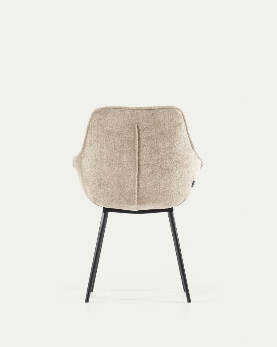 Amira chair in beige chenille with steel legs with black finish FSC 100%
