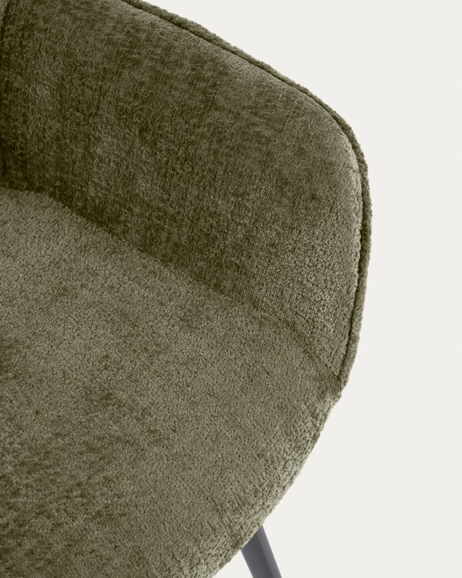 Amira chair in dark green chenille with steel legs with black finish FSC 100%