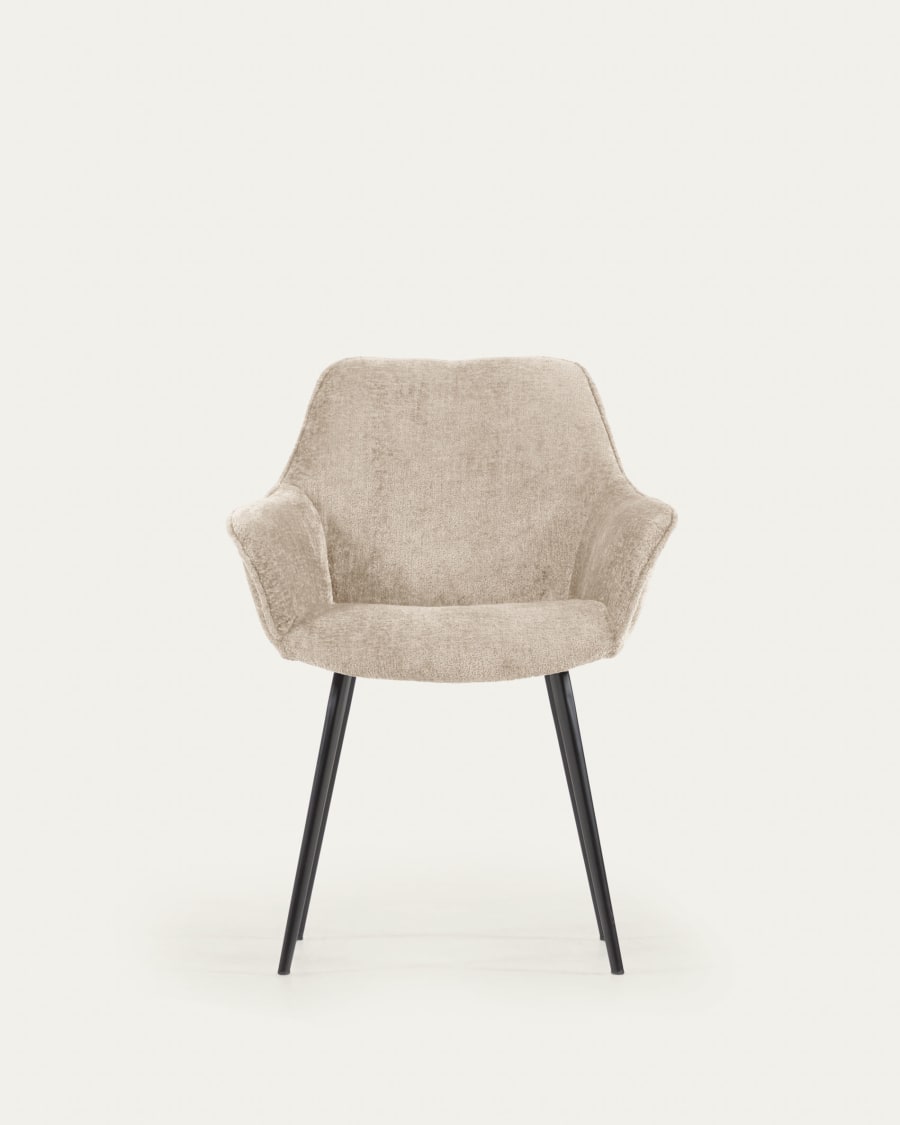 Amira chair in beige chenille with steel legs with black finish FSC 100%