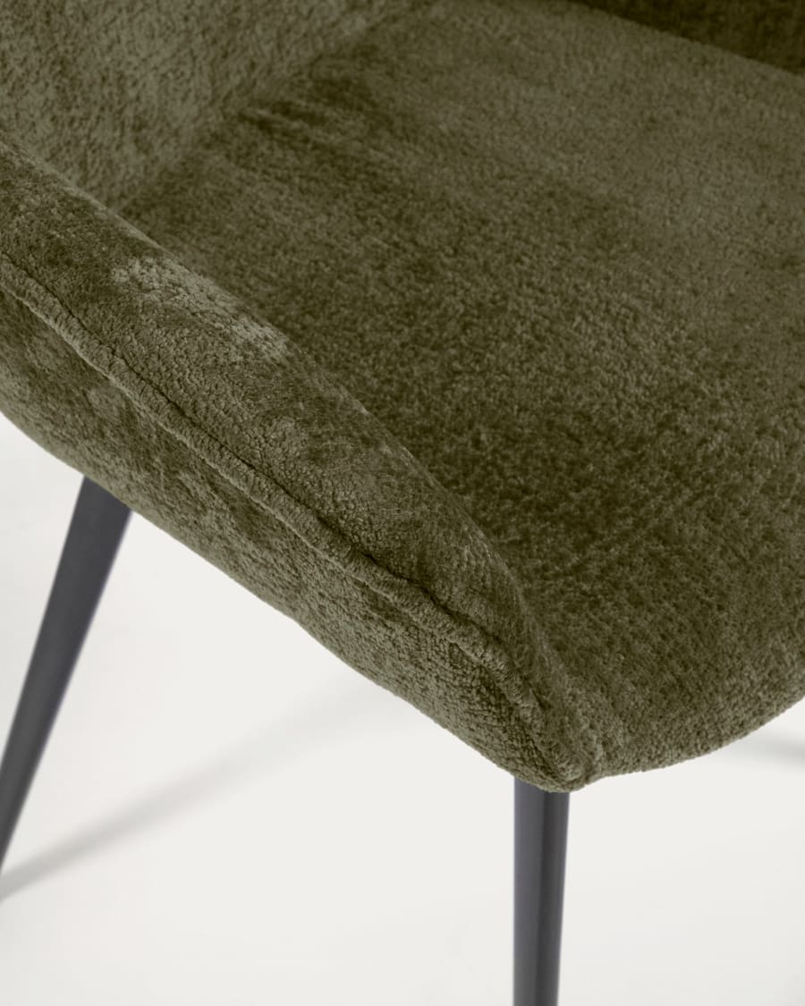 Amira chair in dark green chenille with steel legs with black finish FSC 100%