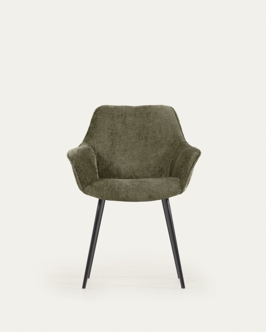 Amira chair in dark green chenille with steel legs with black finish FSC 100%