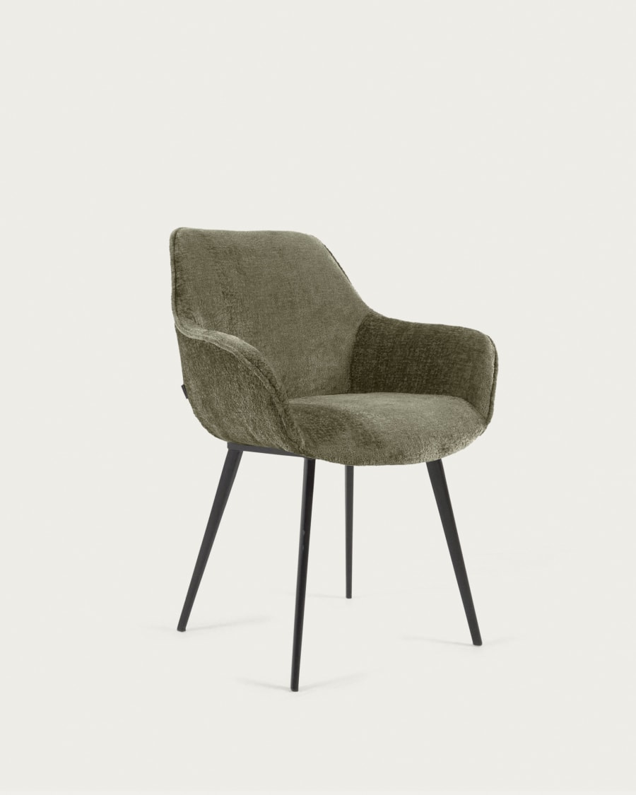 Amira chair in dark green chenille with steel legs with black finish FSC 100%