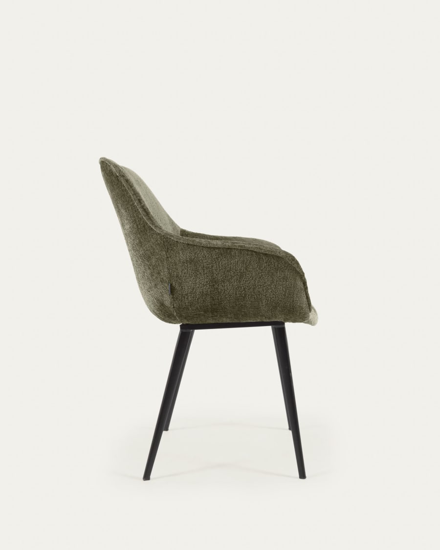 Amira chair in dark green chenille with steel legs with black finish FSC 100%